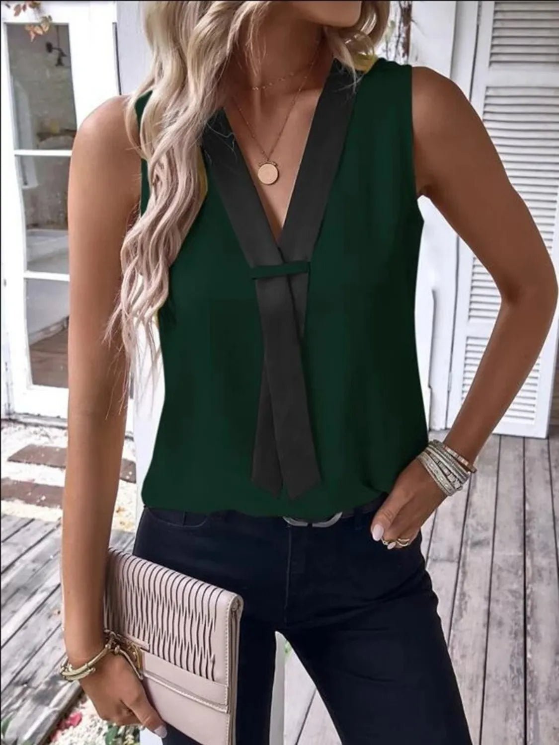 Full Size V - Neck Contrast Tank Plus Size women's fashion - N.O.T.WORLD N.O.TWORLD