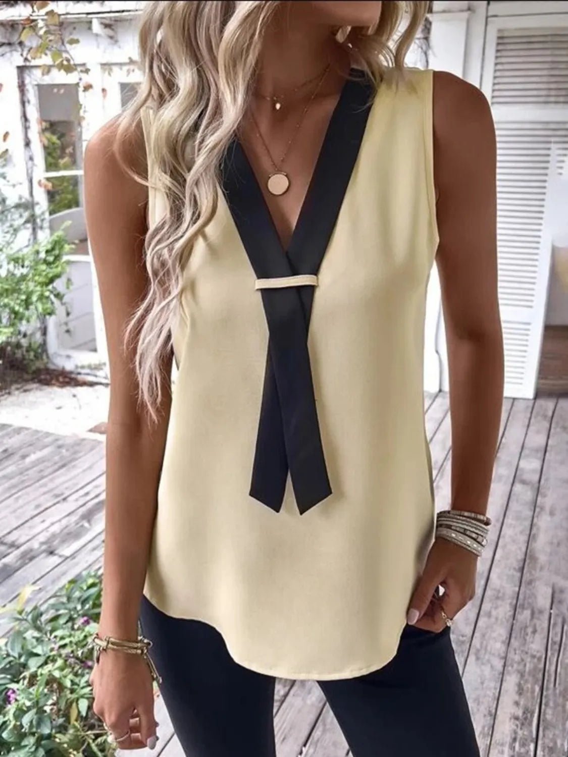 Full Size V - Neck Contrast Tank Plus Size women's fashion - N.O.T.WORLD N.O.TWORLD