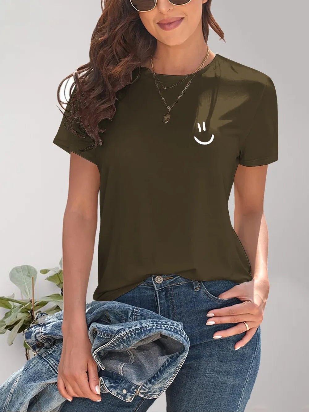 Smile Graphic Round Neck Short Sleeve T-Shirt women's fashion - N.O.T.WORLD N.O.TWORLD