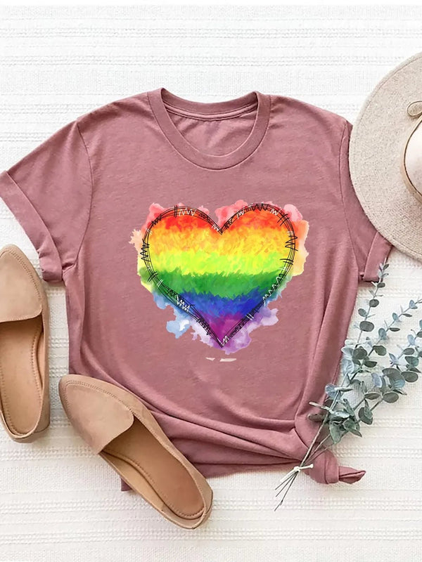 Heart Graphic Round Neck Short Sleeve T-Shirt women's fashion - N.O.T.WORLD N.O.TWORLD