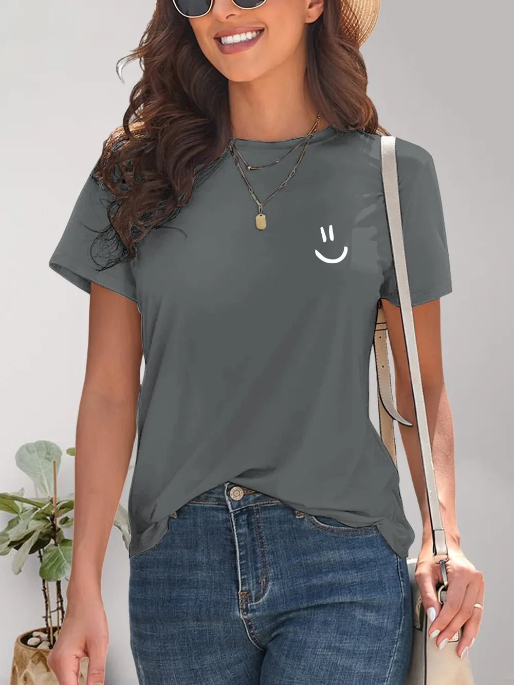 Smile Graphic Round Neck Short Sleeve T-Shirt women's fashion - N.O.T.WORLD N.O.TWORLD