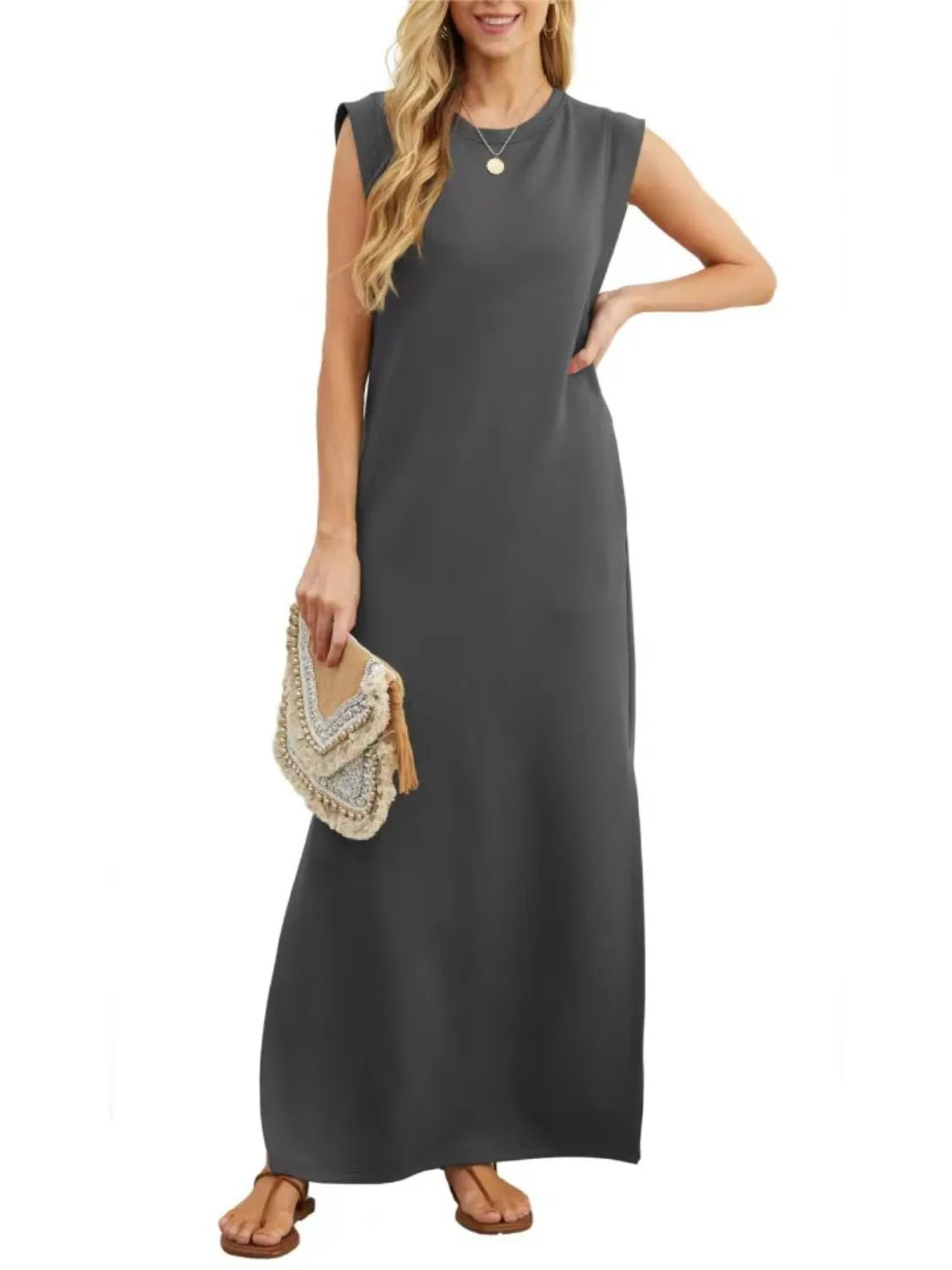 Full Size Slit Round Neck Sleeveless Maxi Tank Dress Plus Size women's fashion - N.O.T.WORLD N.O.TWORLD
