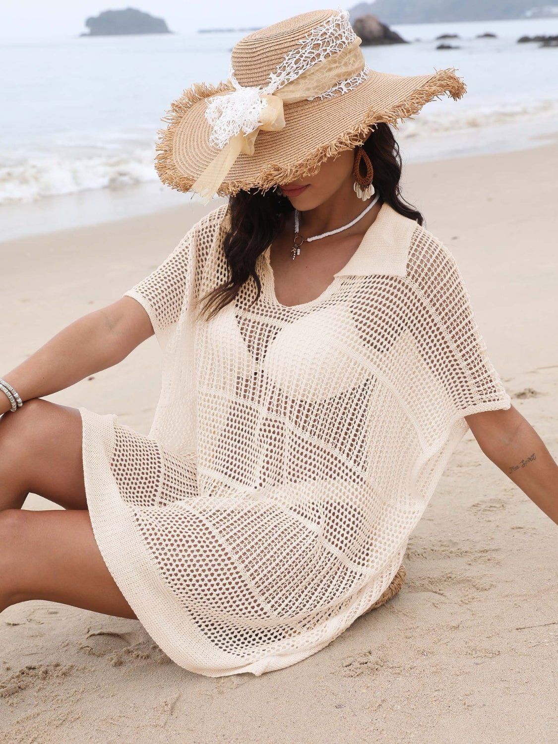 Hollow Out Collared Neck Cover - Up women's fashion - N.O.T.WORLD N.O.TWORLD