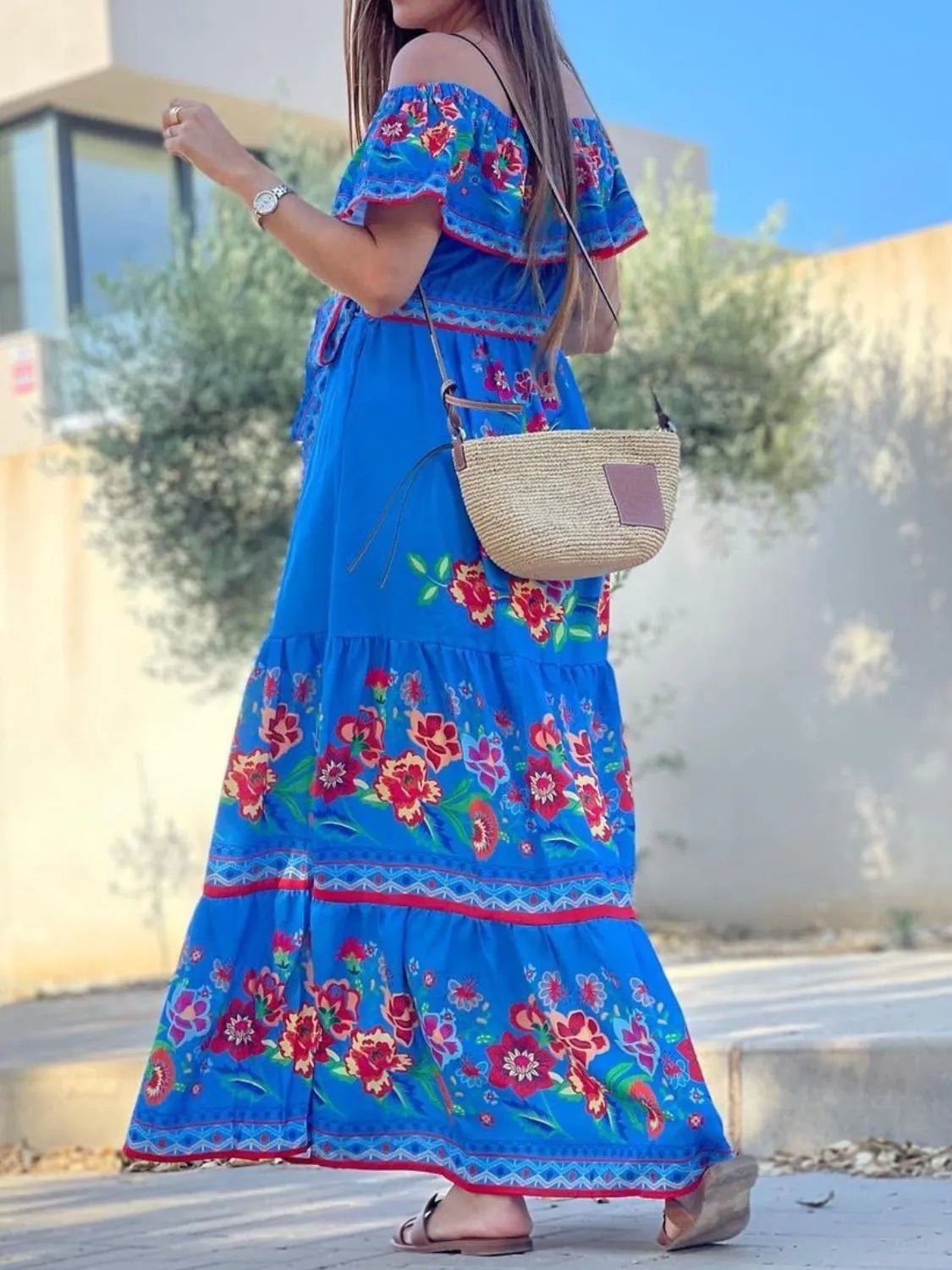 Floral Off Shoulder Ruffle Maxi Dress women's fashion - N.O.T.WORLD N.O.TWORLD