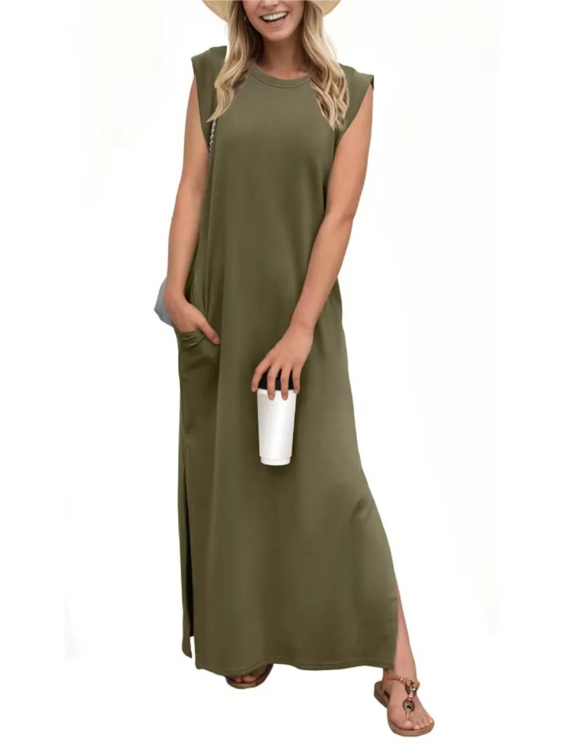 Full Size Slit Round Neck Sleeveless Maxi Tank Dress Plus Size women's fashion - N.O.T.WORLD N.O.TWORLD