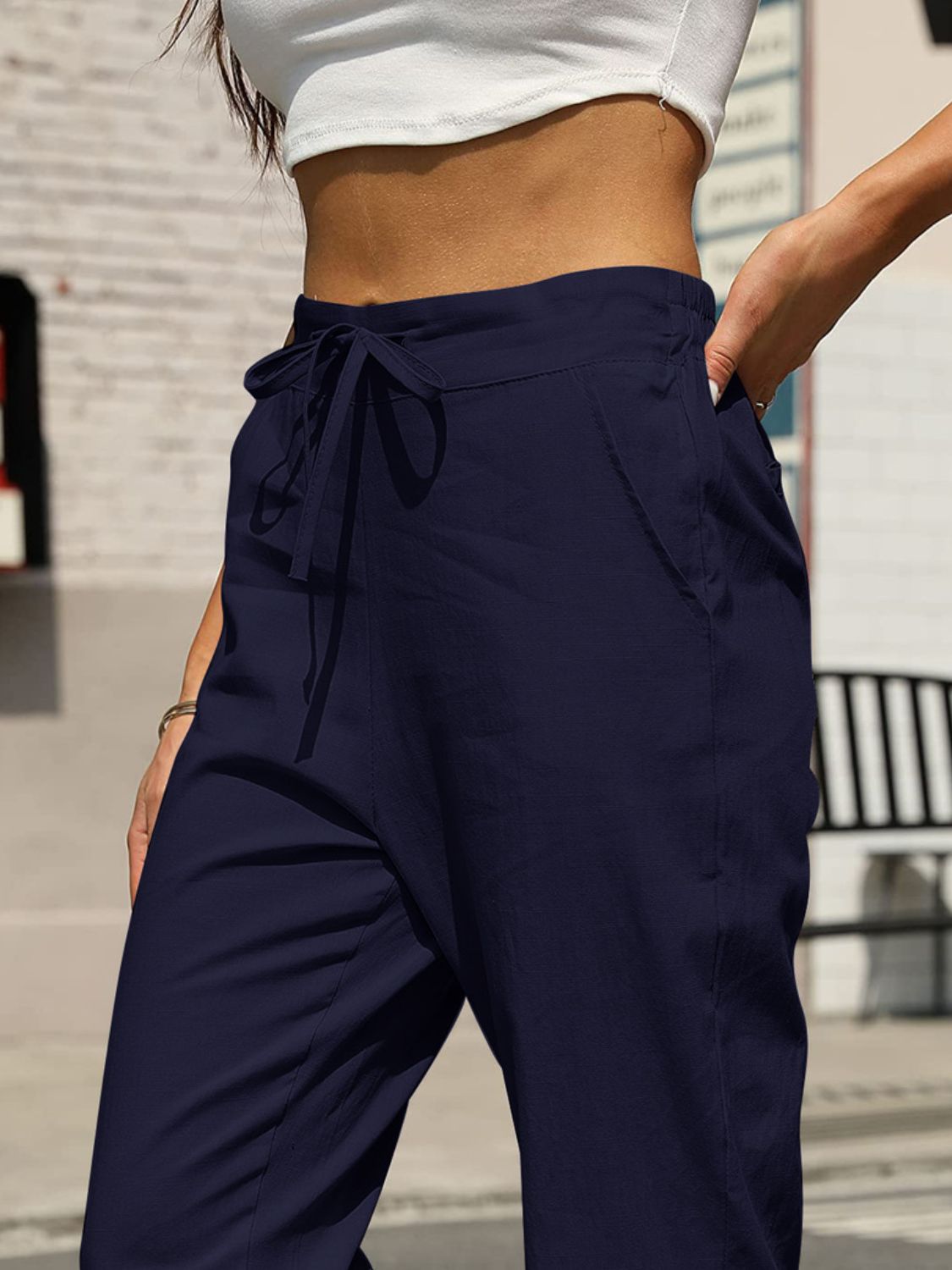 Elastic Waist Tapered Pants women's fashion - N.O.T.WORLD N.O.TWORLD