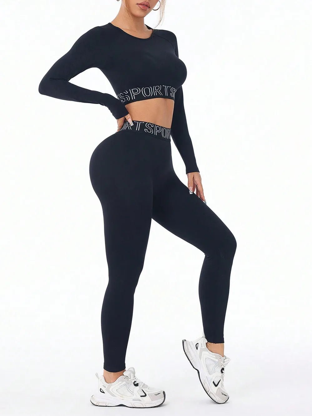 Letter Print Round Neck Long Sleeve Top and Leggings Active Set women's fashion - N.O.T.WORLD N.O.TWORLD