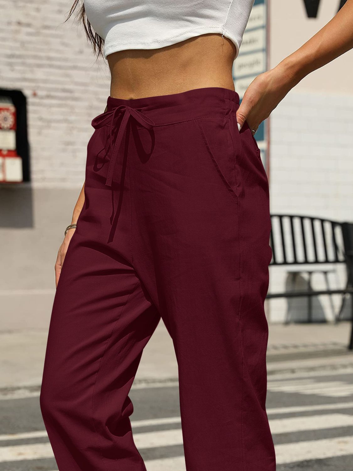 Elastic Waist Tapered Pants women's fashion - N.O.T.WORLD N.O.TWORLD