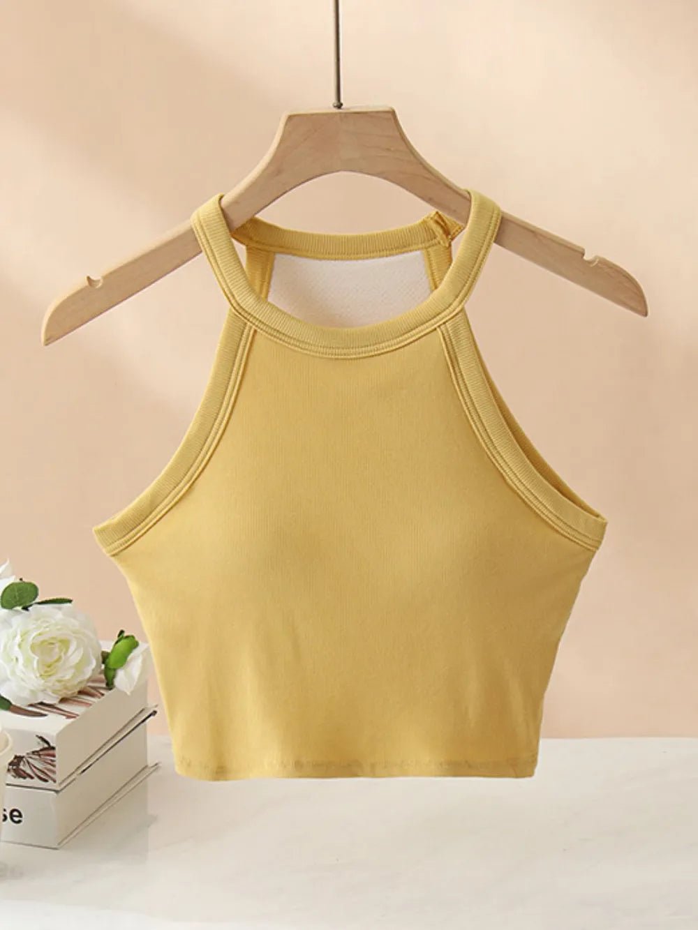 Ribbed Grecian Neck Cropped Tank with Chest Pads women's fashion - N.O.T.WORLD N.O.TWORLD