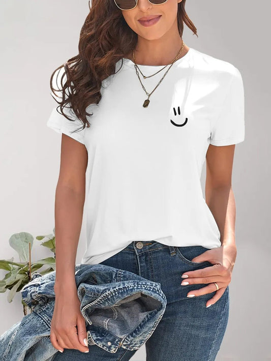 Smile Graphic Round Neck Short Sleeve T-Shirt women's fashion - N.O.T.WORLD N.O.TWORLD