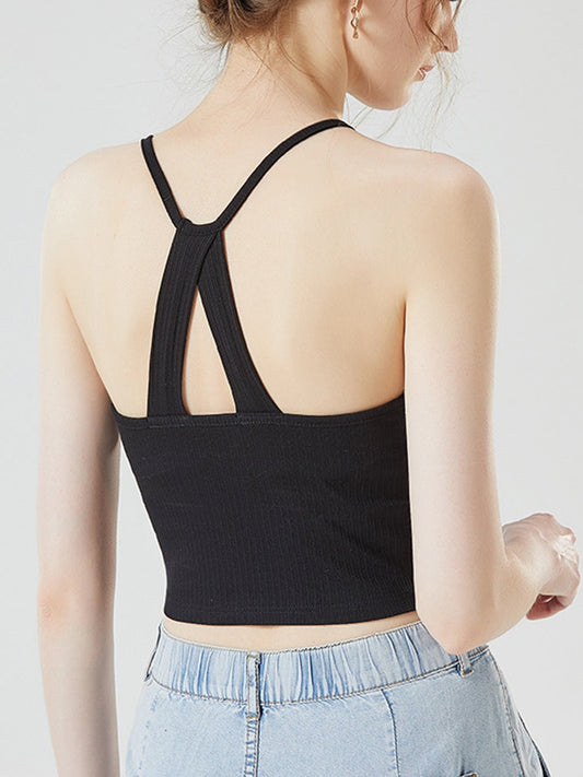 Grecian Neck Cropped Tank with Chest Pads women's fashion - N.O.T.WORLD N.O.TWORLD