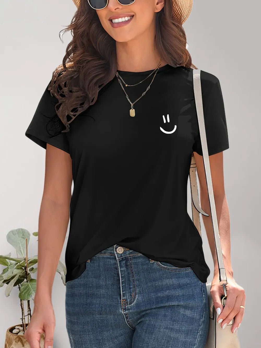 Smile Graphic Round Neck Short Sleeve T-Shirt women's fashion - N.O.T.WORLD N.O.TWORLD