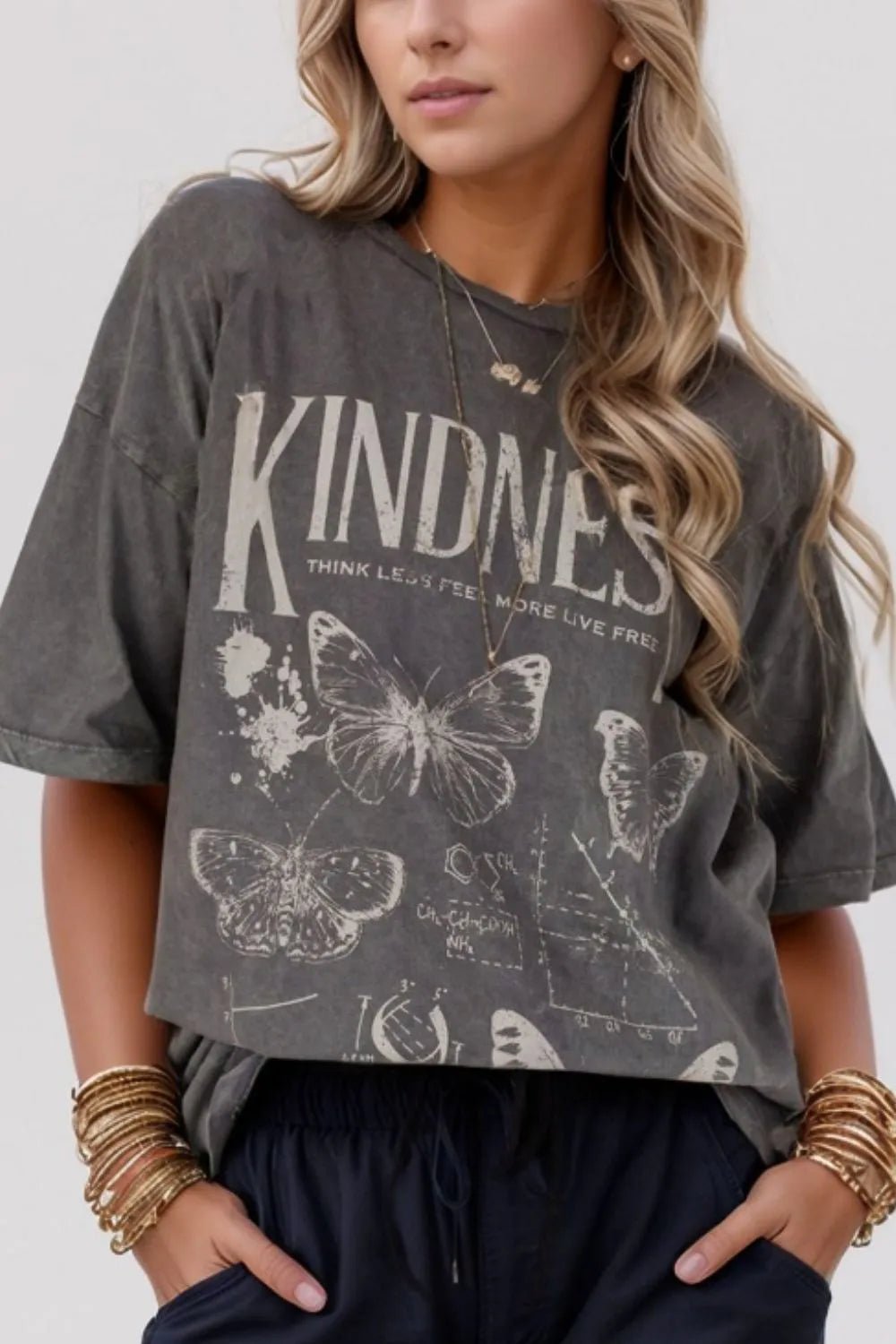 Kindness Butterflies Graphic Mineral Wash Loose Tee women's fashion - N.O.T.WORLD N.O.TWORLD