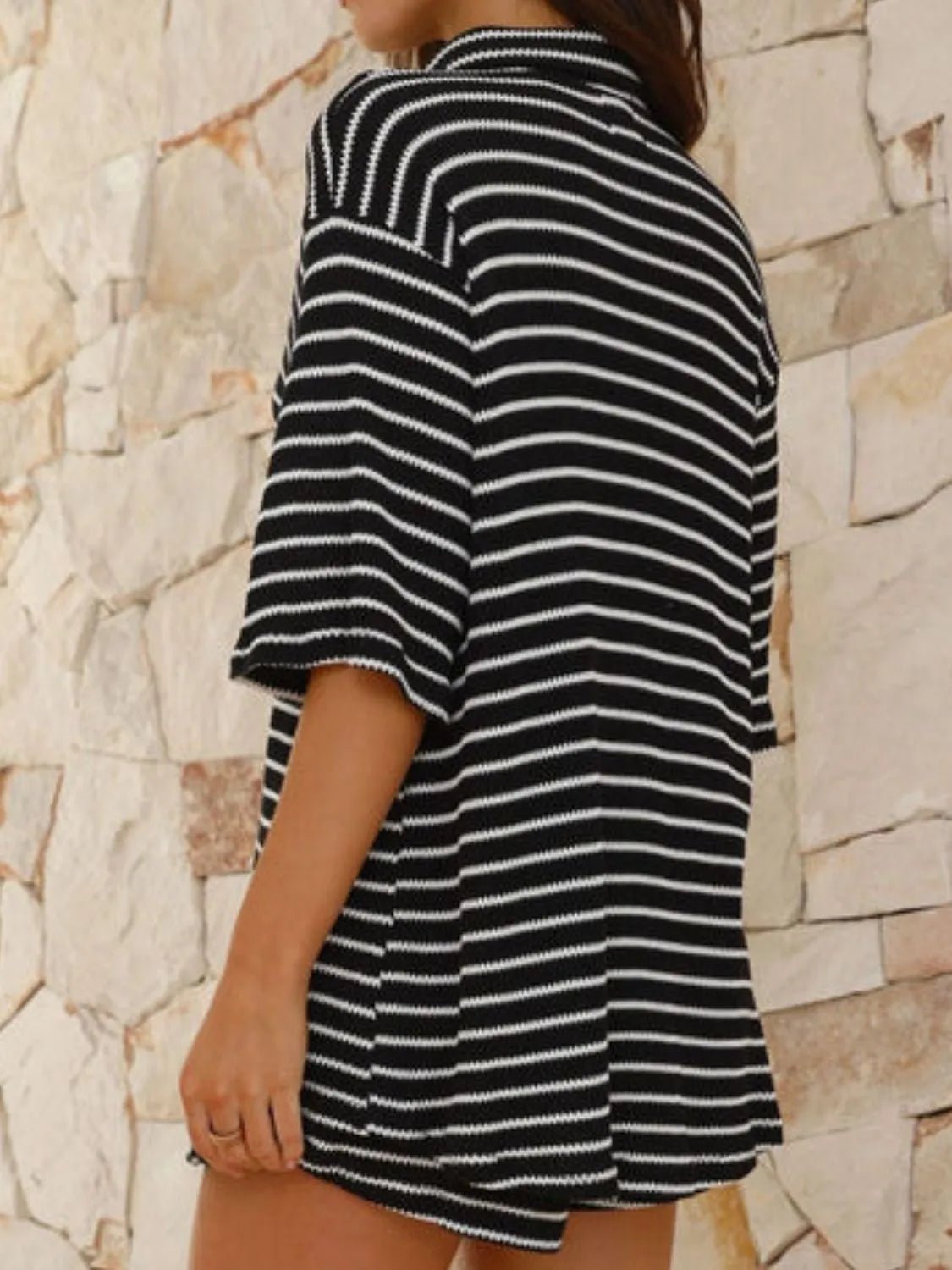 Striped Half Sleeve Top and Shorts Set women's fashion - N.O.T.WORLD N.O.TWORLD