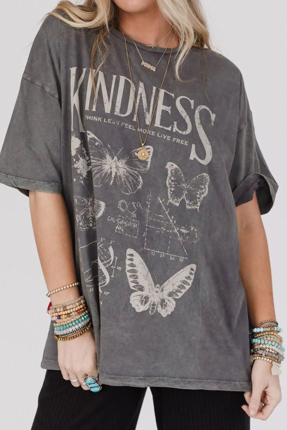 Kindness Butterflies Graphic Mineral Wash Loose Tee women's fashion - N.O.T.WORLD N.O.TWORLD