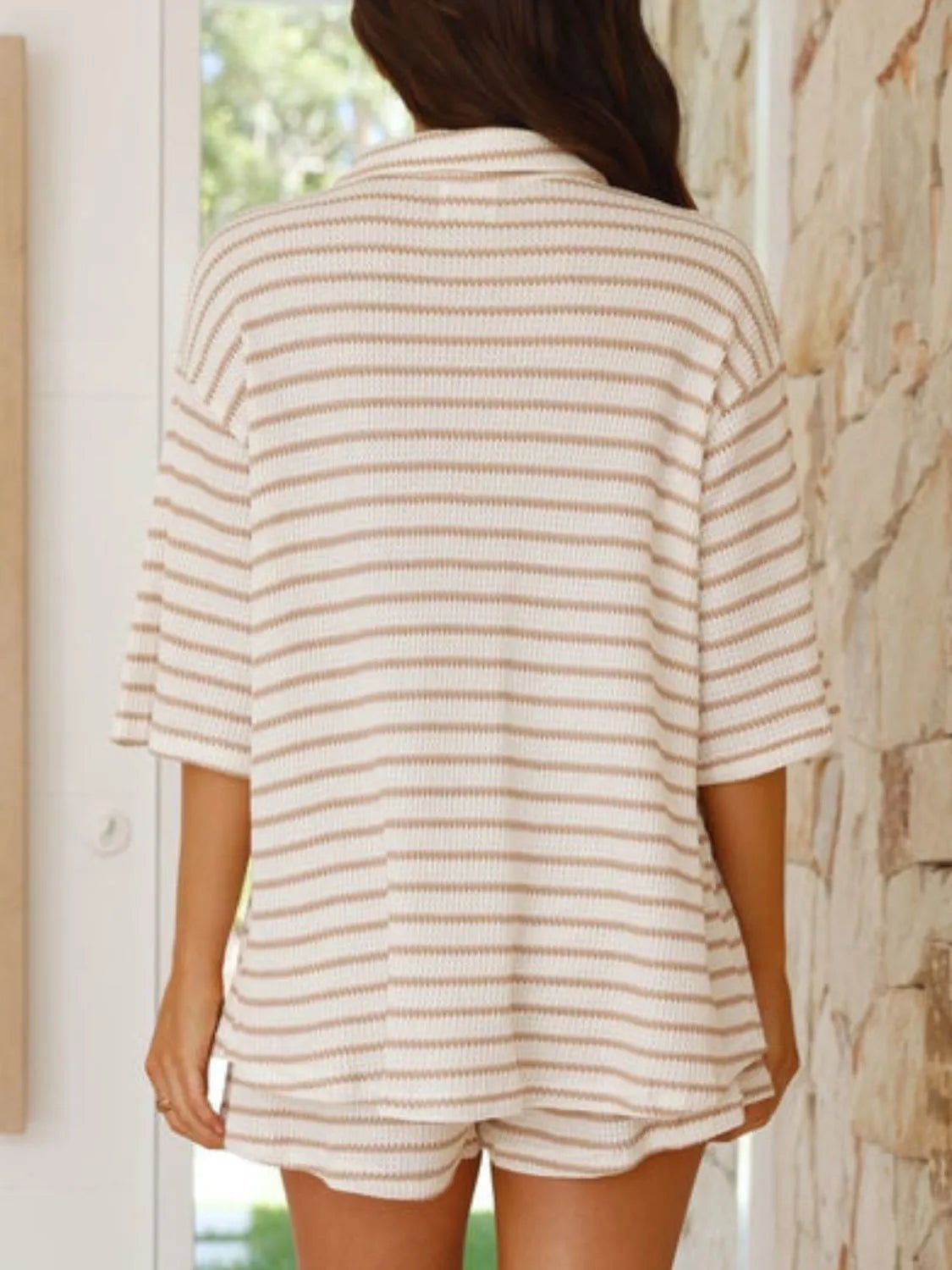 Striped Half Sleeve Top and Shorts Set women's fashion - N.O.T.WORLD N.O.TWORLD