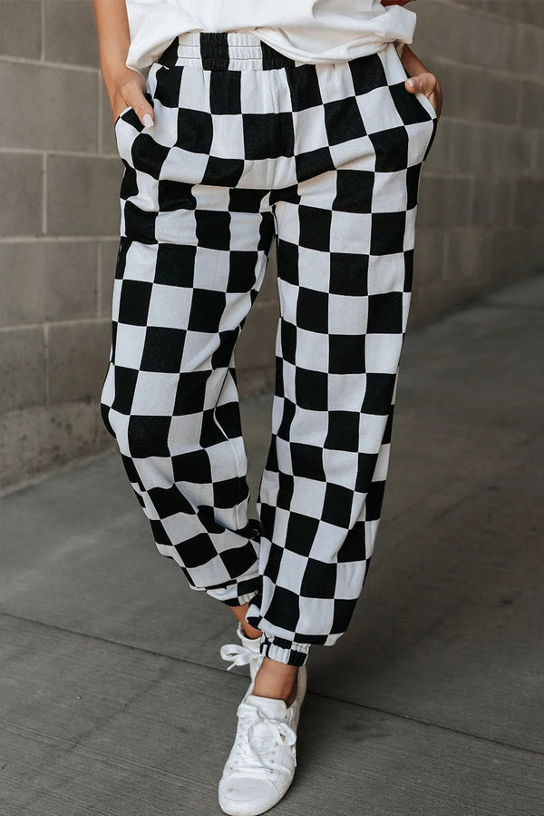 Checkered Elastic Waist Joggers women's fashion - N.O.T.WORLD N.O.TWORLD