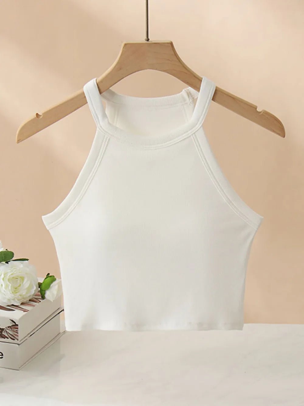 Ribbed Grecian Neck Cropped Tank with Chest Pads women's fashion - N.O.T.WORLD N.O.TWORLD