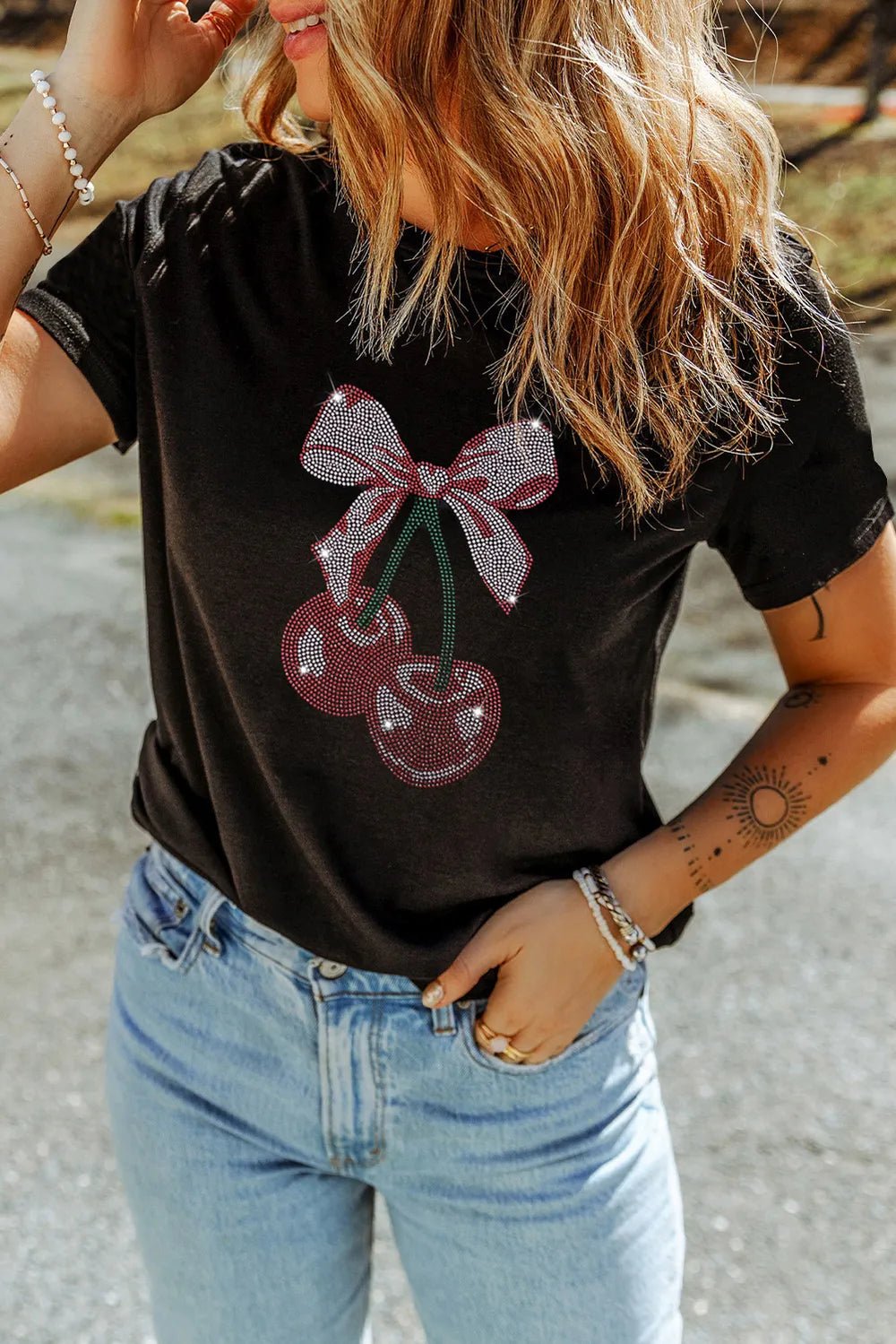 Cherry Graphic Round Neck Short Sleeve T-Shirt women's fashion - N.O.T.WORLD N.O.TWORLD