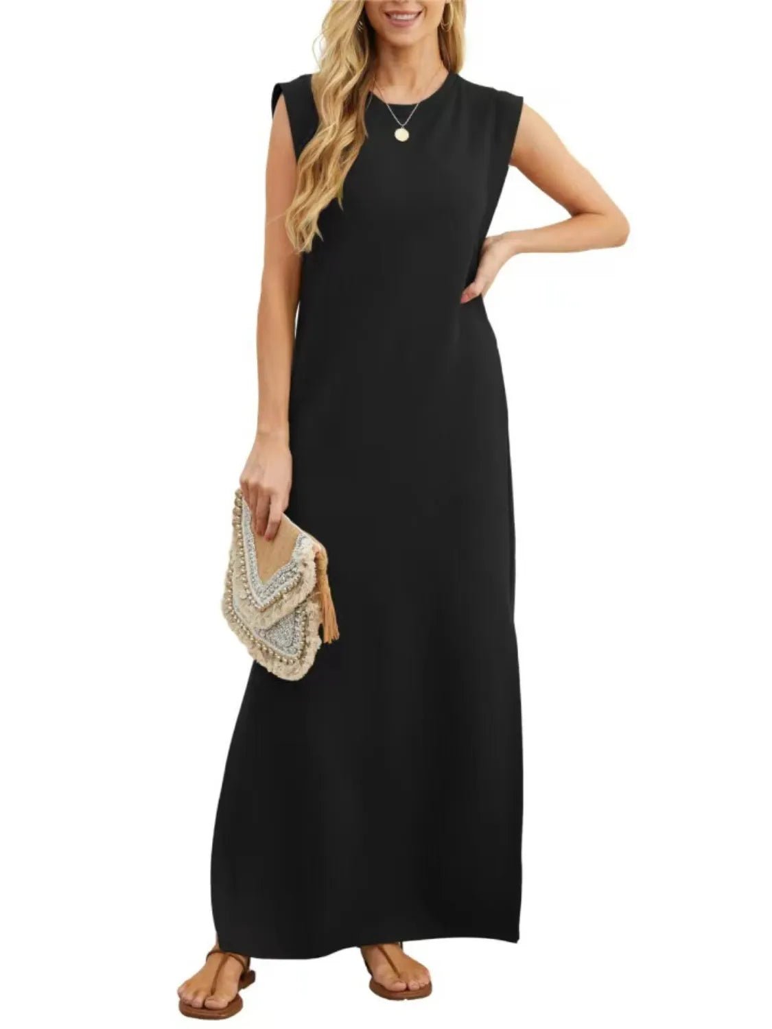Full Size Slit Round Neck Sleeveless Maxi Tank Dress Plus Size women's fashion - N.O.T.WORLD N.O.TWORLD