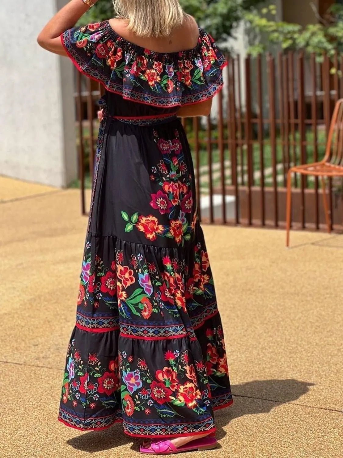Floral Off Shoulder Ruffle Maxi Dress women's fashion - N.O.T.WORLD N.O.TWORLD