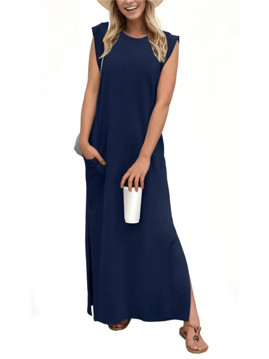 Full Size Slit Round Neck Sleeveless Maxi Tank Dress Plus Size women's fashion - N.O.T.WORLD N.O.TWORLD