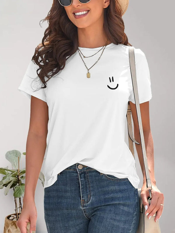Smile Graphic Round Neck Short Sleeve T-Shirt women's fashion - N.O.T.WORLD N.O.TWORLD