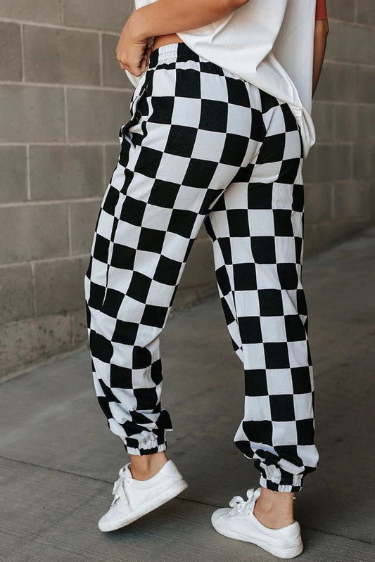 Checkered Elastic Waist Joggers women's fashion - N.O.T.WORLD N.O.TWORLD