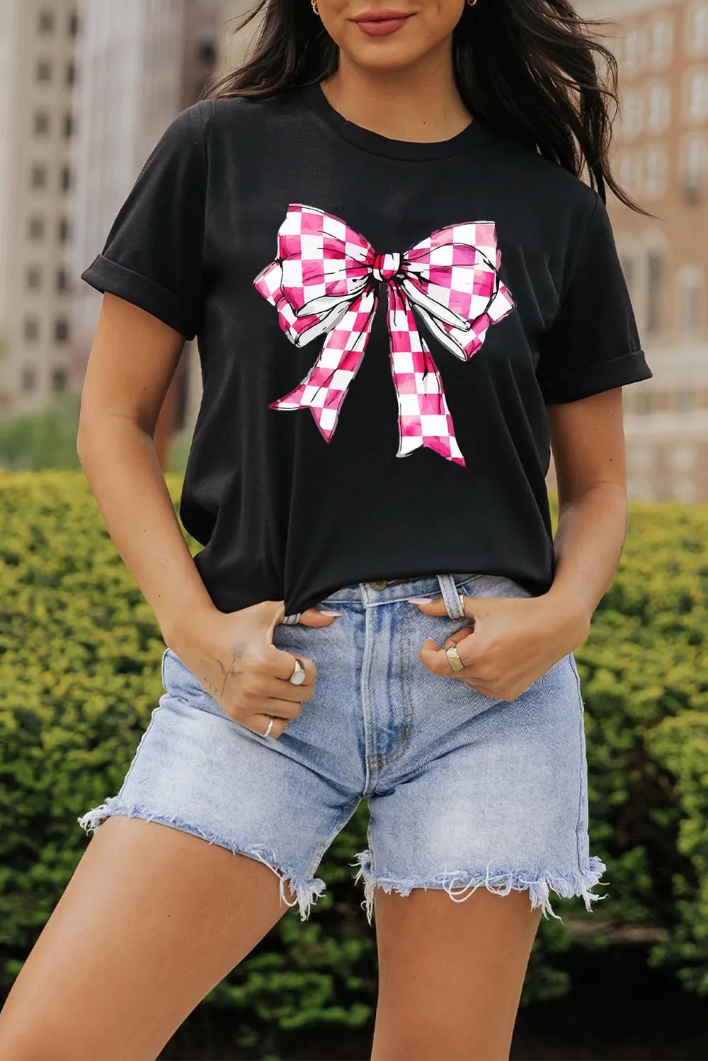 Bow Graphic Round Neck Short Sleeve T-Shirt women's fashion - N.O.T.WORLD N.O.TWORLD