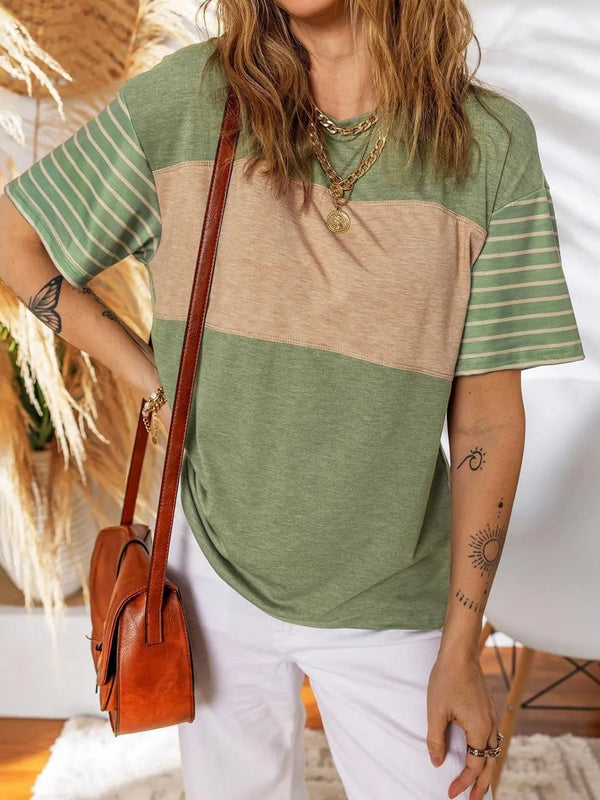 Color Block Striped Sleeve Casual T-Shirt women's fashion - N.O.T.WORLD N.O.TWORLD