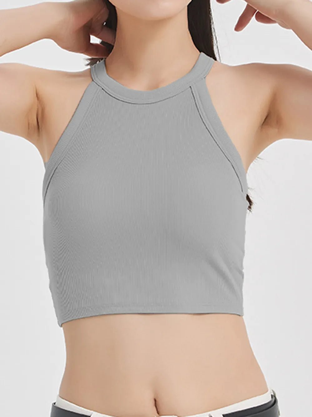 Ribbed Grecian Neck Cropped Tank with Chest Pads women's fashion - N.O.T.WORLD N.O.TWORLD