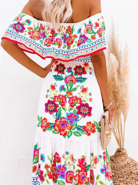 Floral Off Shoulder Ruffle Maxi Dress women's fashion - N.O.T.WORLD N.O.TWORLD