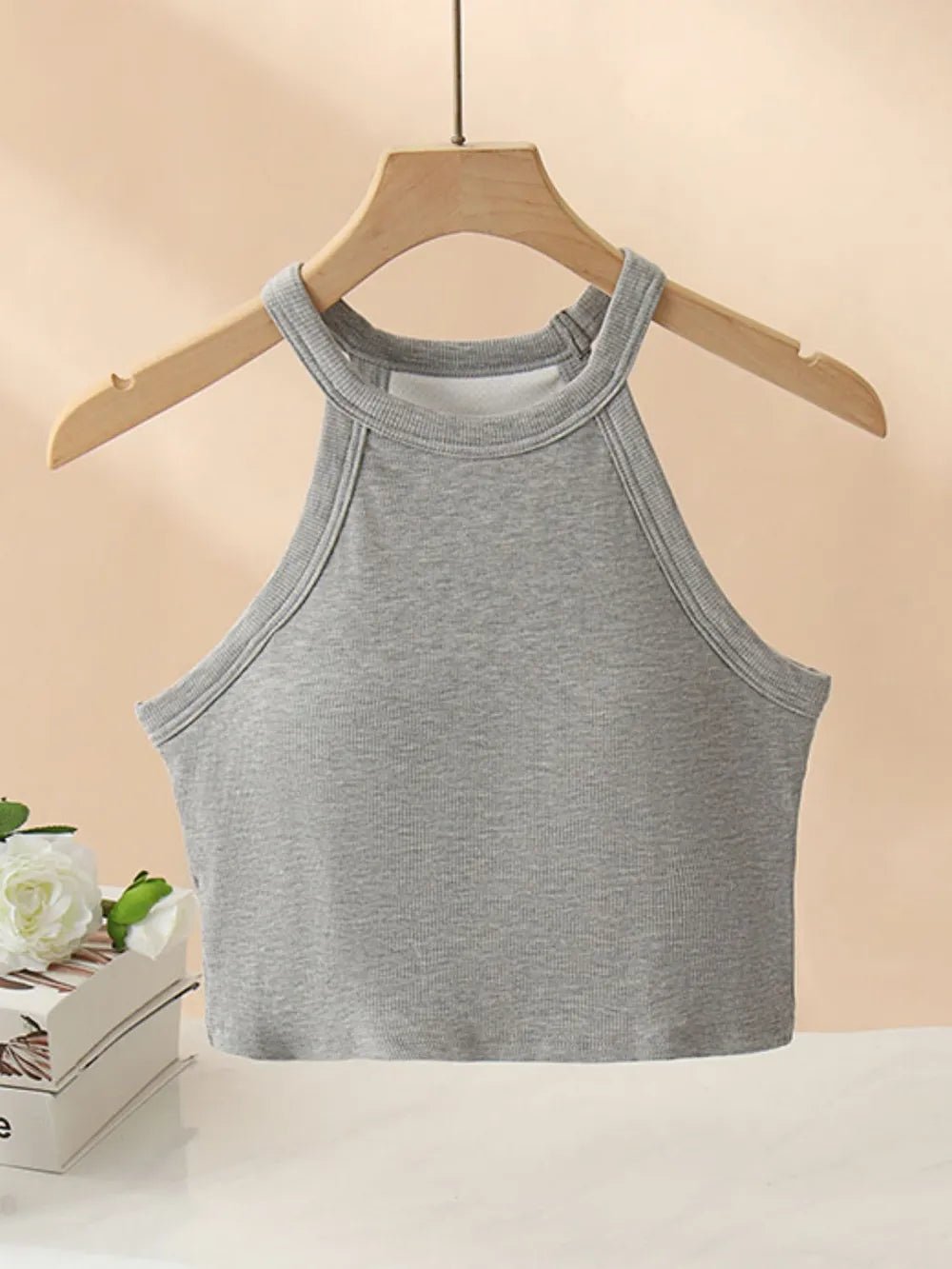 Ribbed Grecian Neck Cropped Tank with Chest Pads women's fashion - N.O.T.WORLD N.O.TWORLD