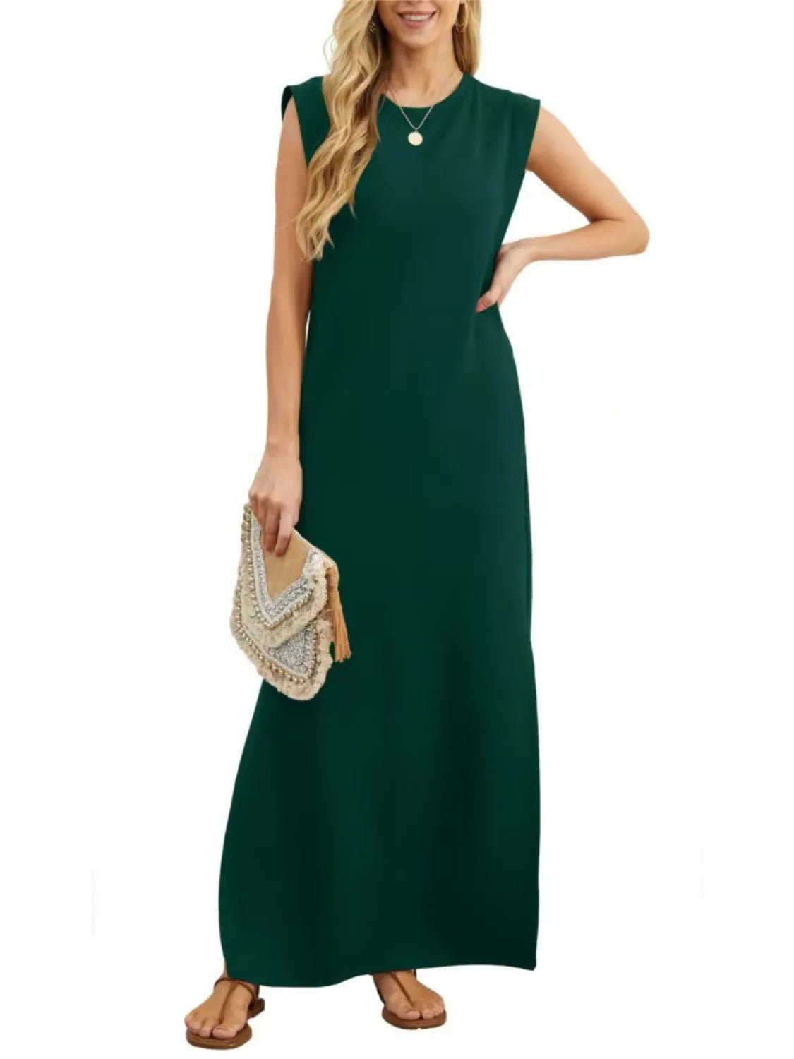 Full Size Slit Round Neck Sleeveless Maxi Tank Dress Plus Size women's fashion - N.O.T.WORLD N.O.TWORLD