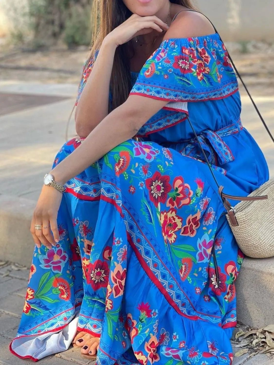 Floral Off Shoulder Ruffle Maxi Dress women's fashion - N.O.T.WORLD N.O.TWORLD
