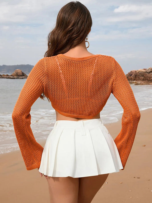 Openwork Long Sleeve Cover - Up women's fashion - N.O.T.WORLD N.O.TWORLD