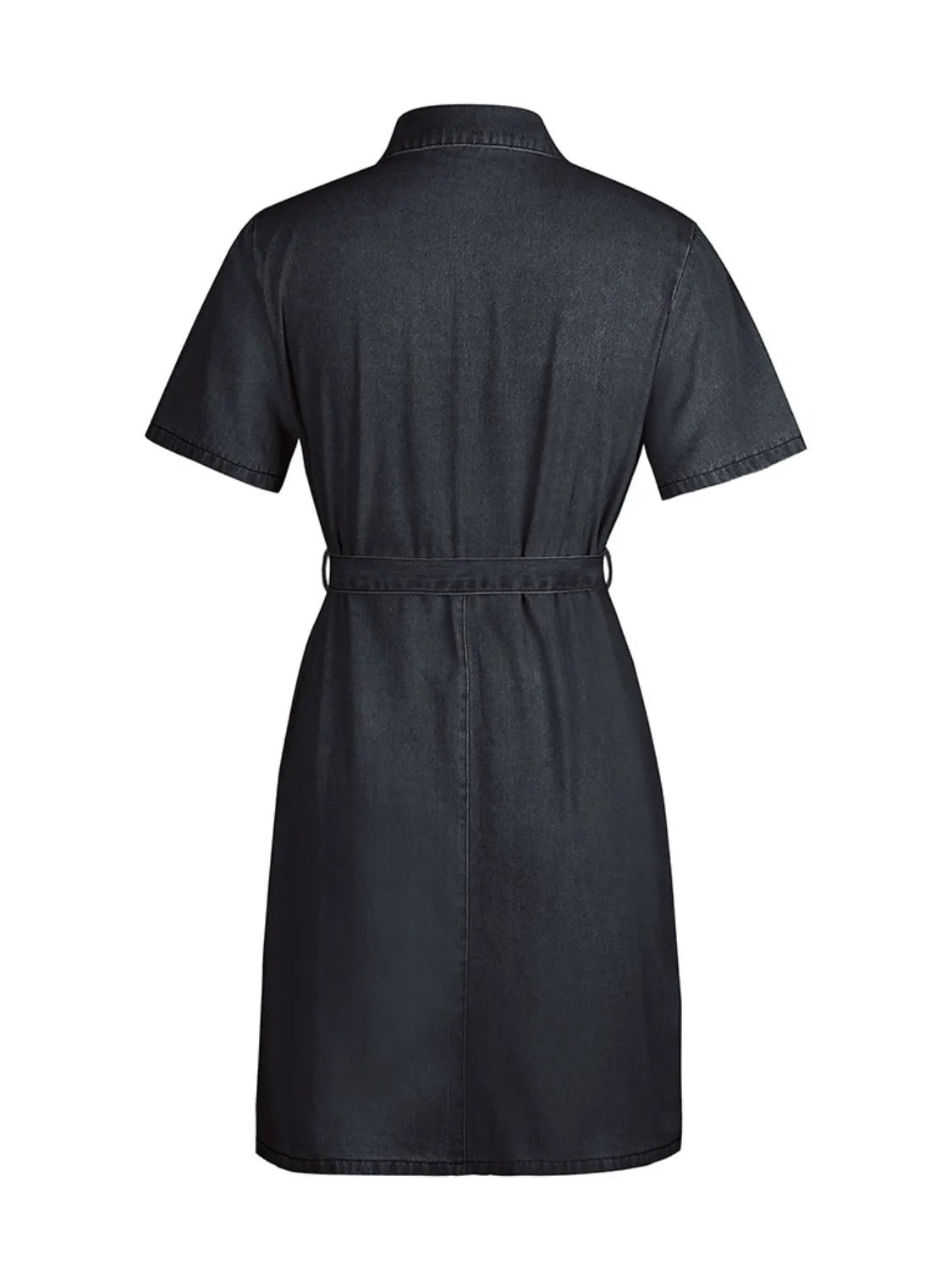 Full Size Zip Front Short Sleeve Denim Dress Plus Size women's fashion - N.O.T.WORLD N.O.TWORLD