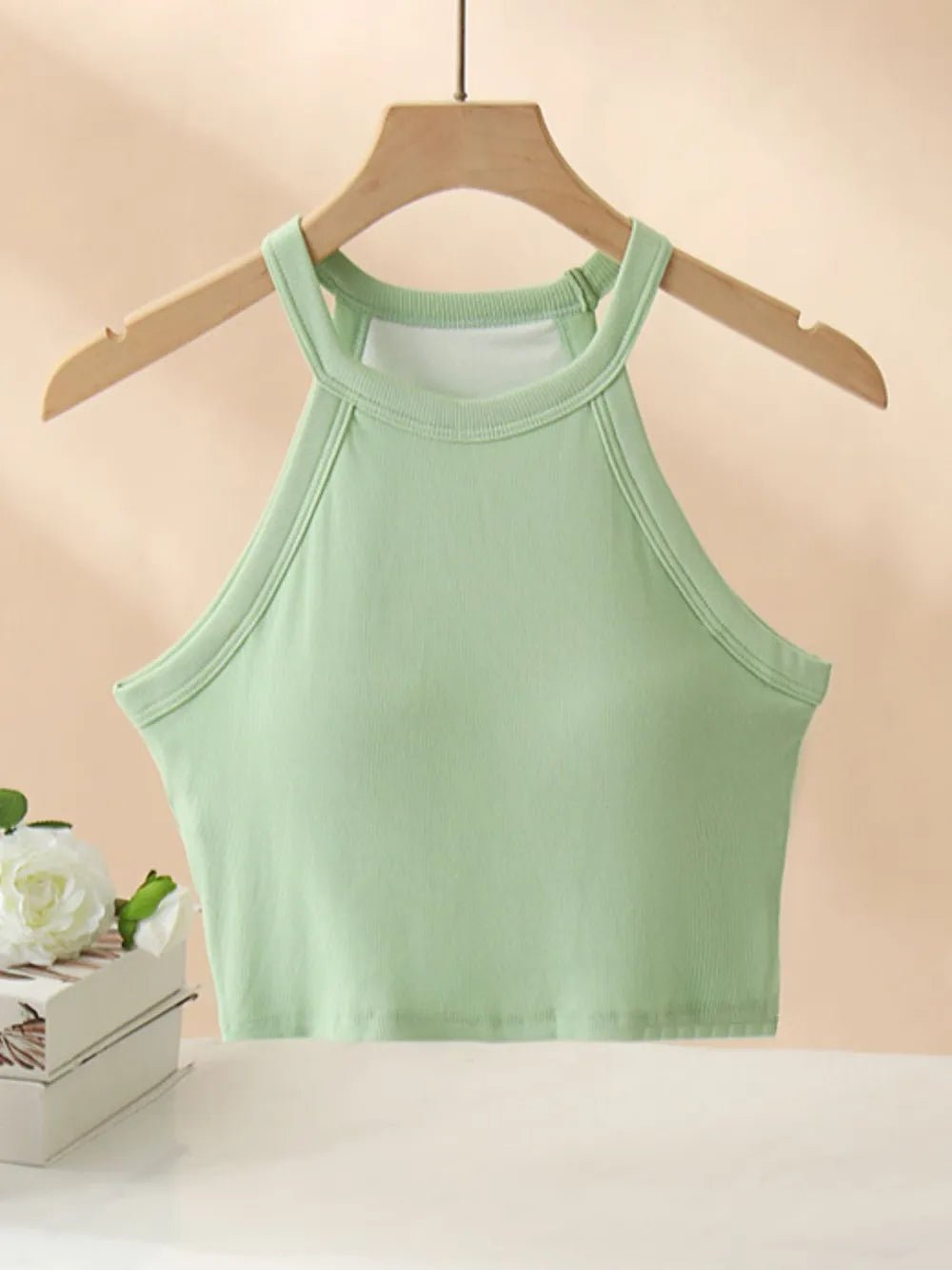 Ribbed Grecian Neck Cropped Tank with Chest Pads women's fashion - N.O.T.WORLD N.O.TWORLD