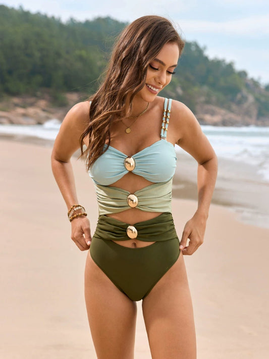 Color Block Sweetheart Neck One - Piece Swimwear women's fashion - N.O.T.WORLD N.O.TWORLD
