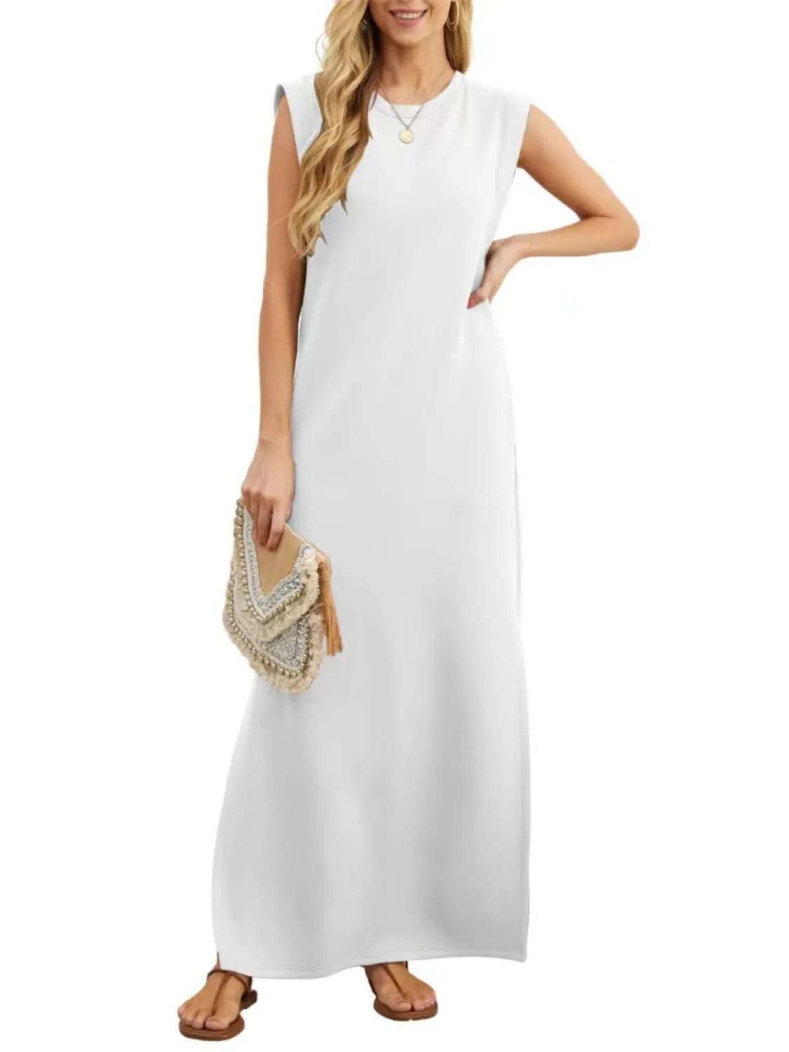 Full Size Slit Round Neck Sleeveless Maxi Tank Dress Plus Size women's fashion - N.O.T.WORLD N.O.TWORLD