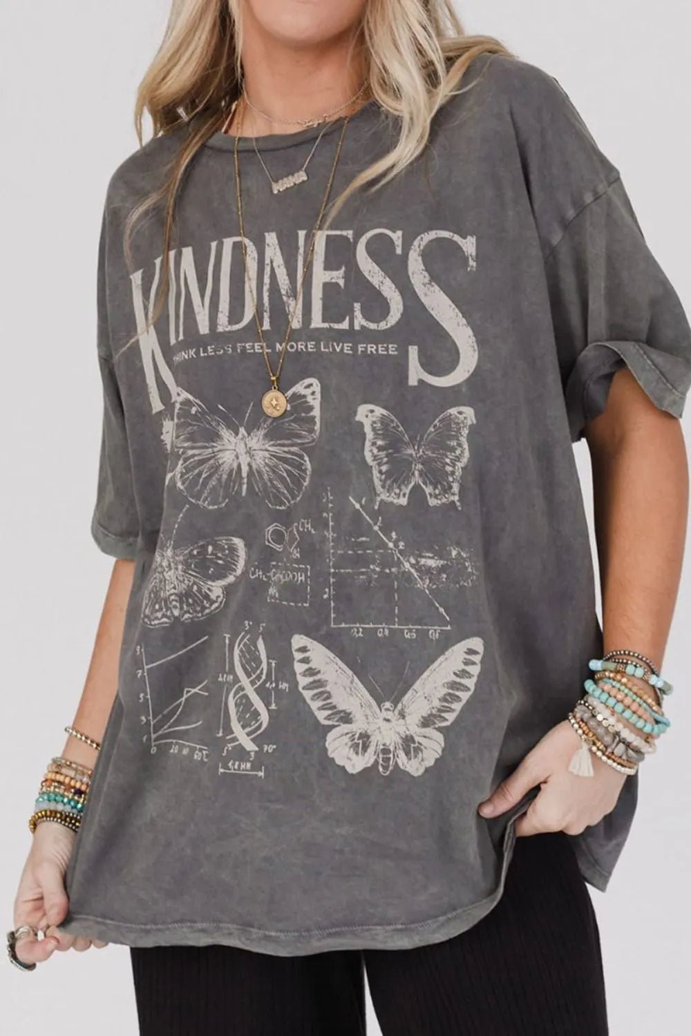 Kindness Butterflies Graphic Mineral Wash Loose Tee women's fashion - N.O.T.WORLD N.O.TWORLD