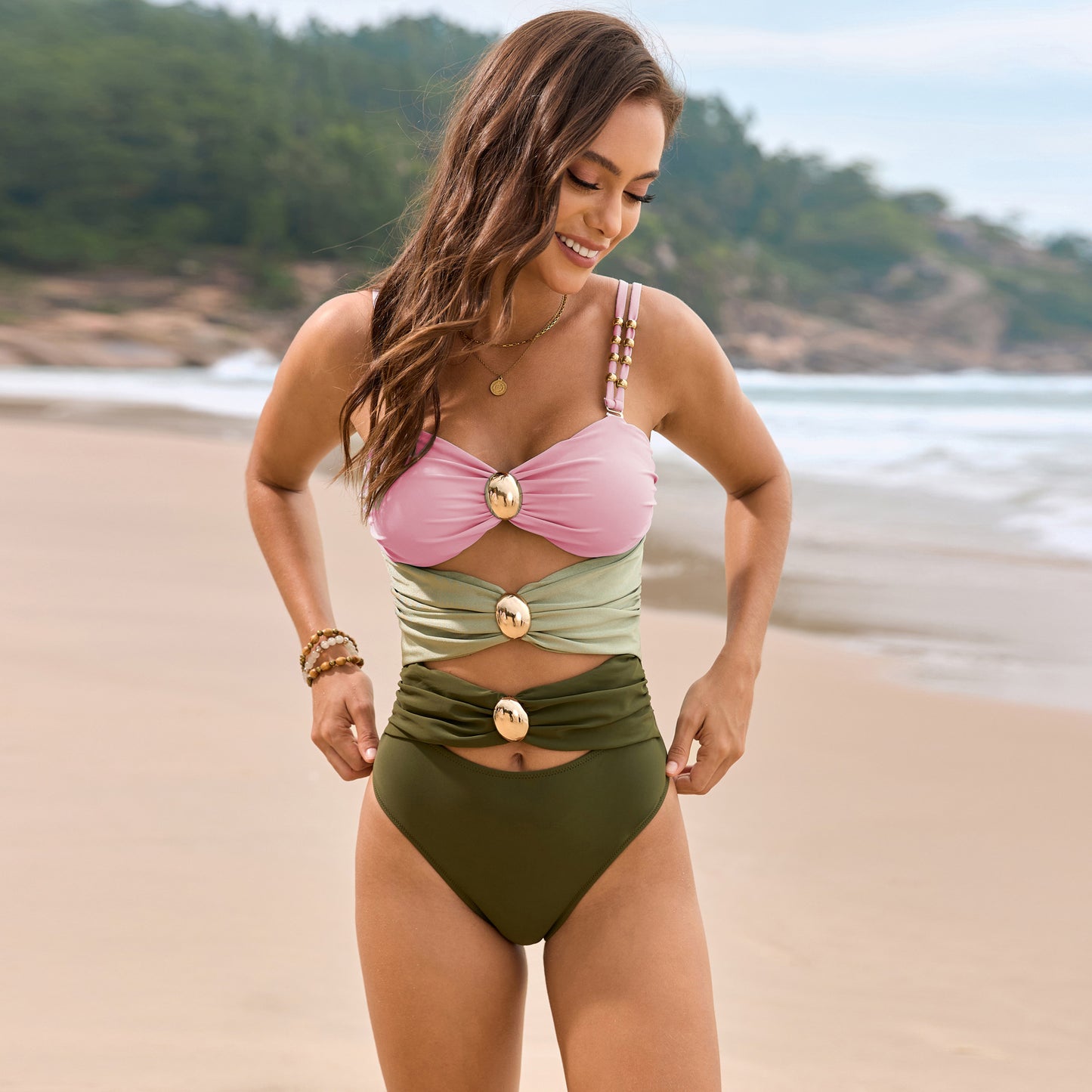 Color Block Sweetheart Neck One - Piece Swimwear women's fashion - N.O.T.WORLD N.O.TWORLD
