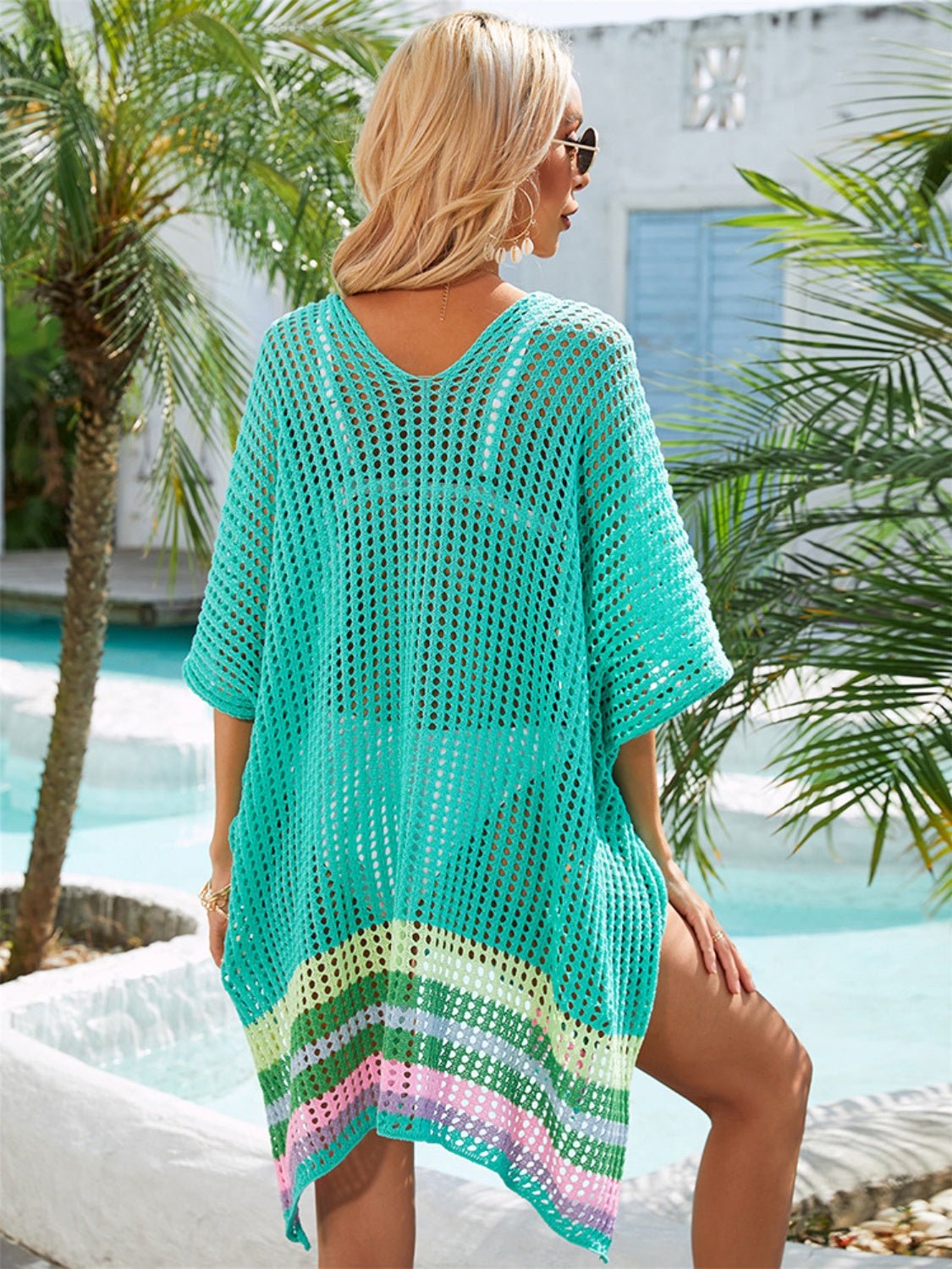 Slit Openwork V - Neck Half Sleeve Cover - Up women's fashion - N.O.T.WORLD N.O.TWORLD