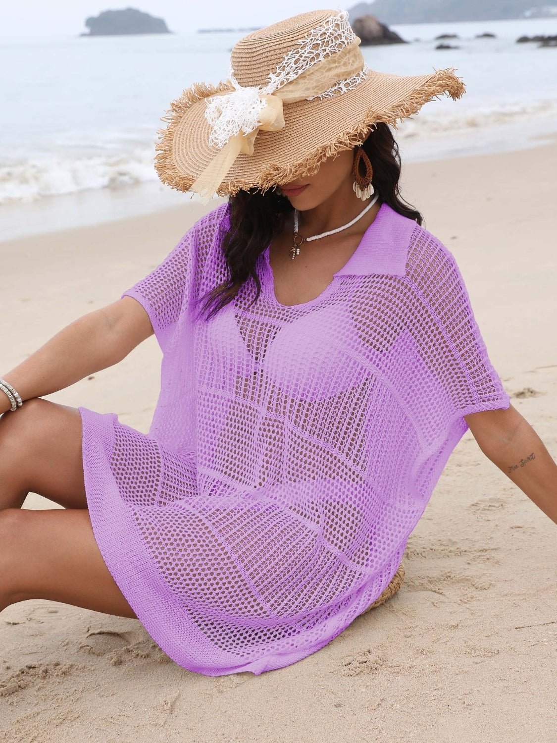 Hollow Out Collared Neck Cover - Up women's fashion - N.O.T.WORLD N.O.TWORLD