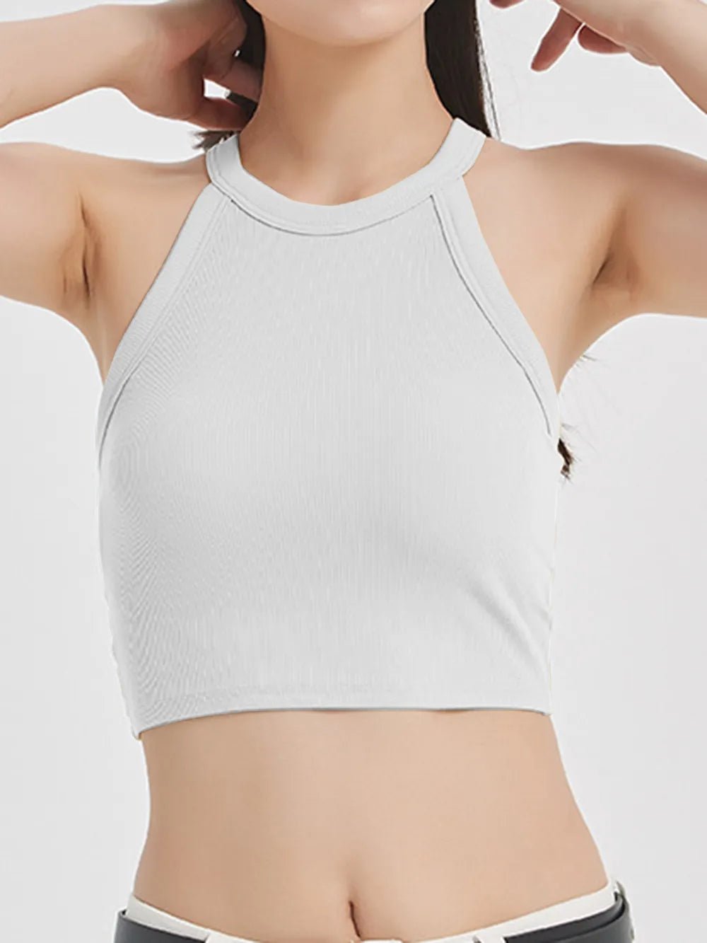 Ribbed Grecian Neck Cropped Tank with Chest Pads women's fashion - N.O.T.WORLD N.O.TWORLD