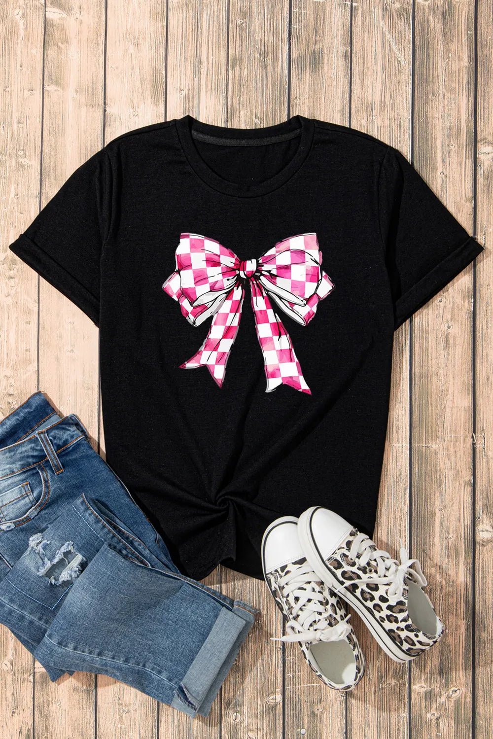Bow Graphic Round Neck Short Sleeve T-Shirt women's fashion - N.O.T.WORLD N.O.TWORLD