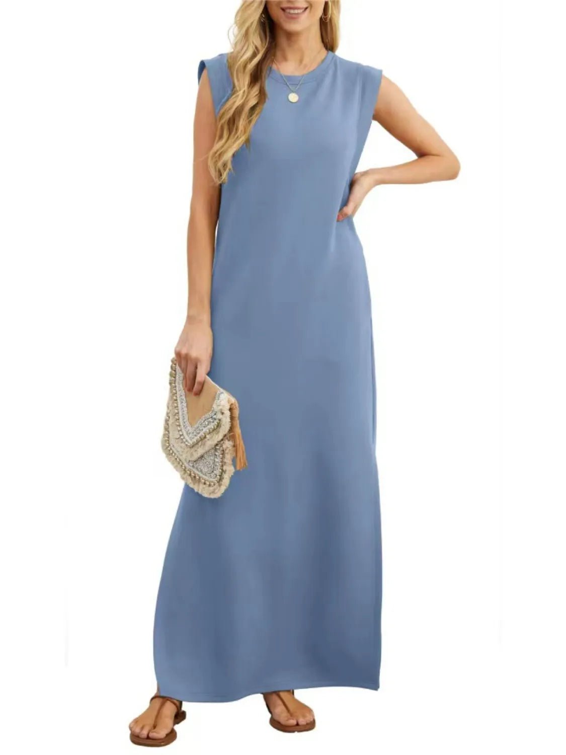 Full Size Slit Round Neck Sleeveless Maxi Tank Dress Plus Size women's fashion - N.O.T.WORLD N.O.TWORLD