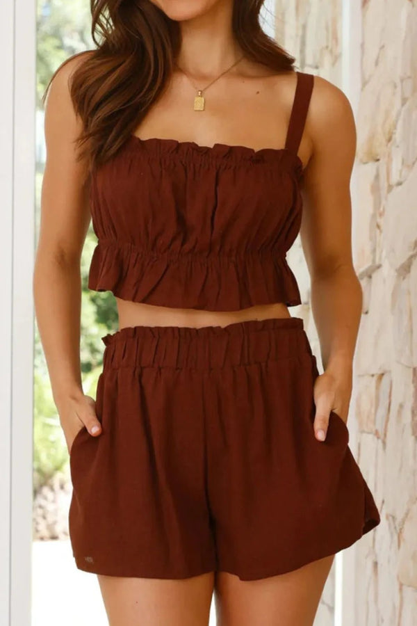 Ruffled Square Neck Cami and Shorts Set women's fashion - N.O.T.WORLD N.O.TWORLD