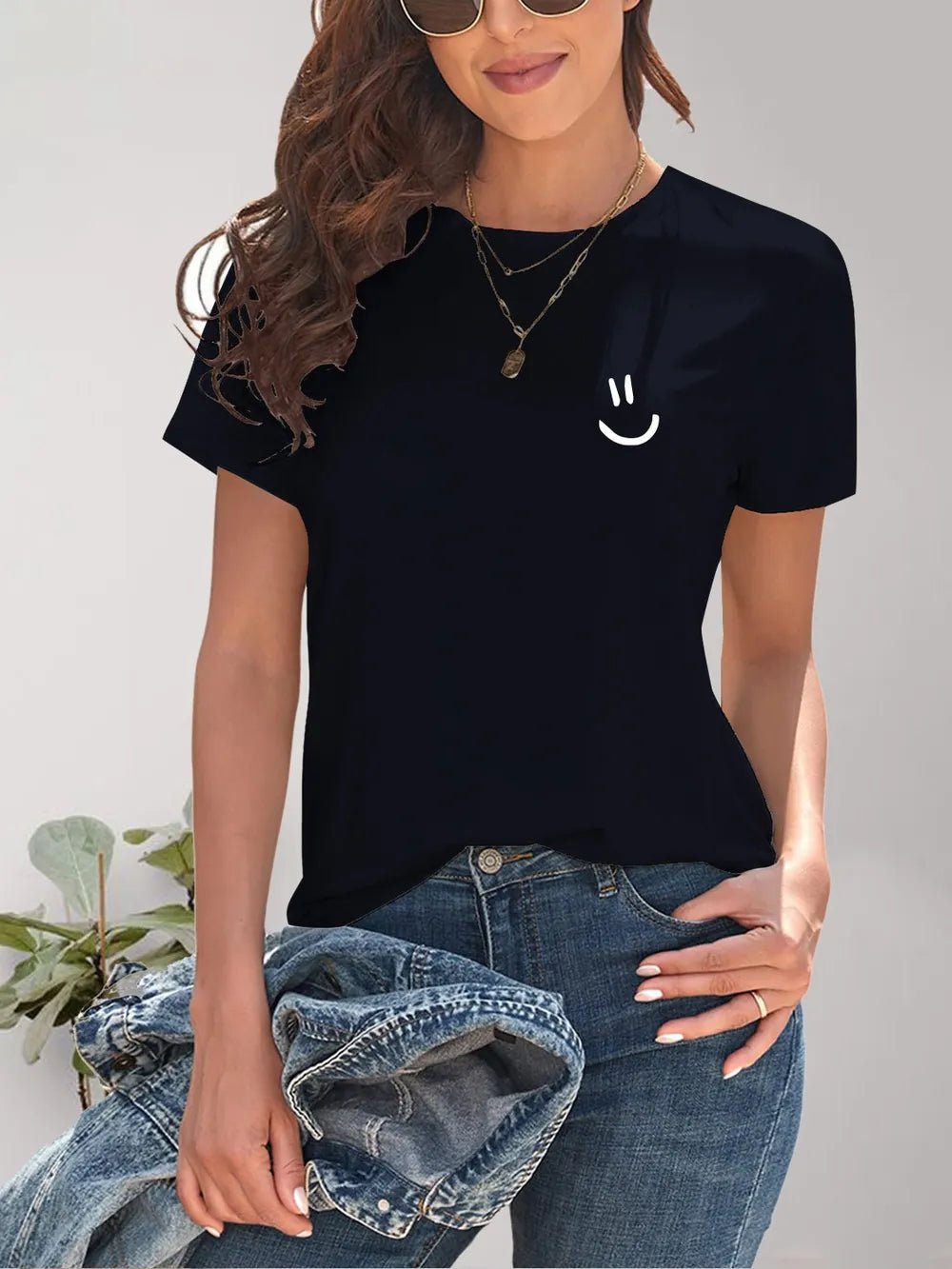 Smile Graphic Round Neck Short Sleeve T-Shirt women's fashion - N.O.T.WORLD N.O.TWORLD