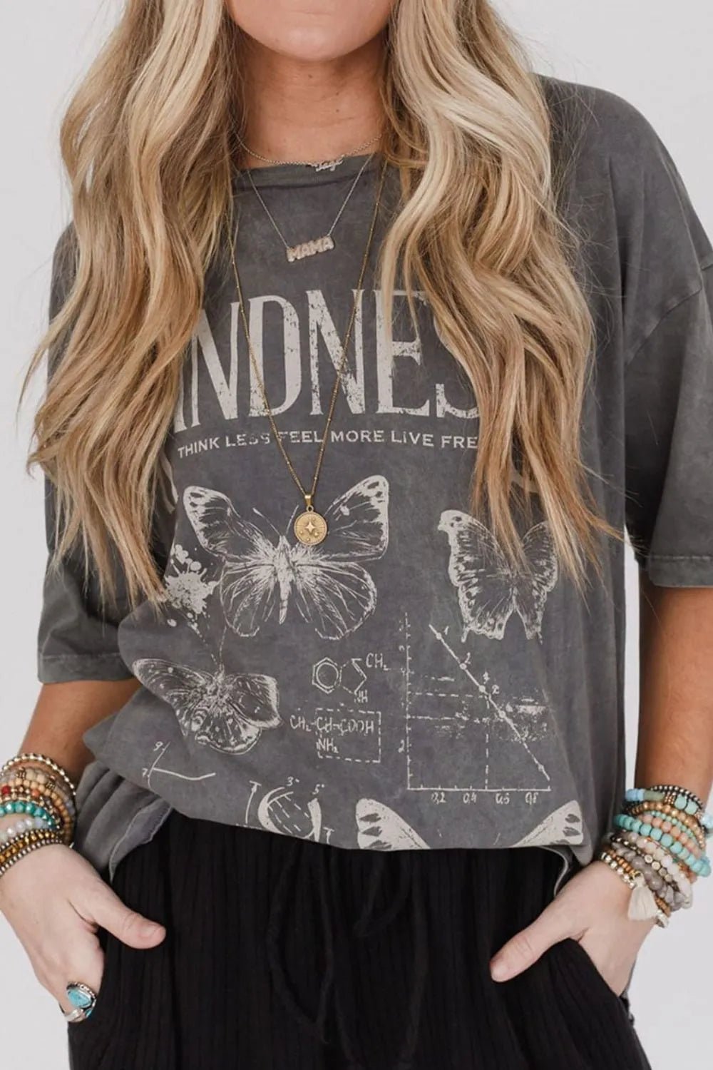 Kindness Butterflies Graphic Mineral Wash Loose Tee women's fashion - N.O.T.WORLD N.O.TWORLD